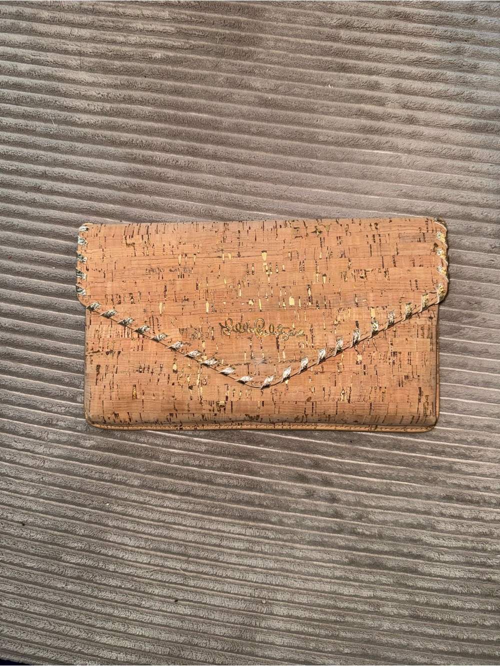 Lilly Pulitzer Cork Envelope Clutch Wallet in Natural Tan with Gold Accents